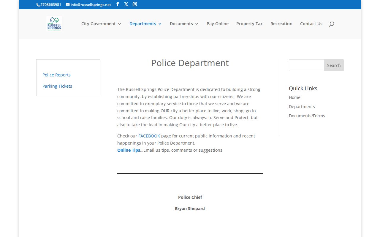 Official Russell Springs Police Department webpage