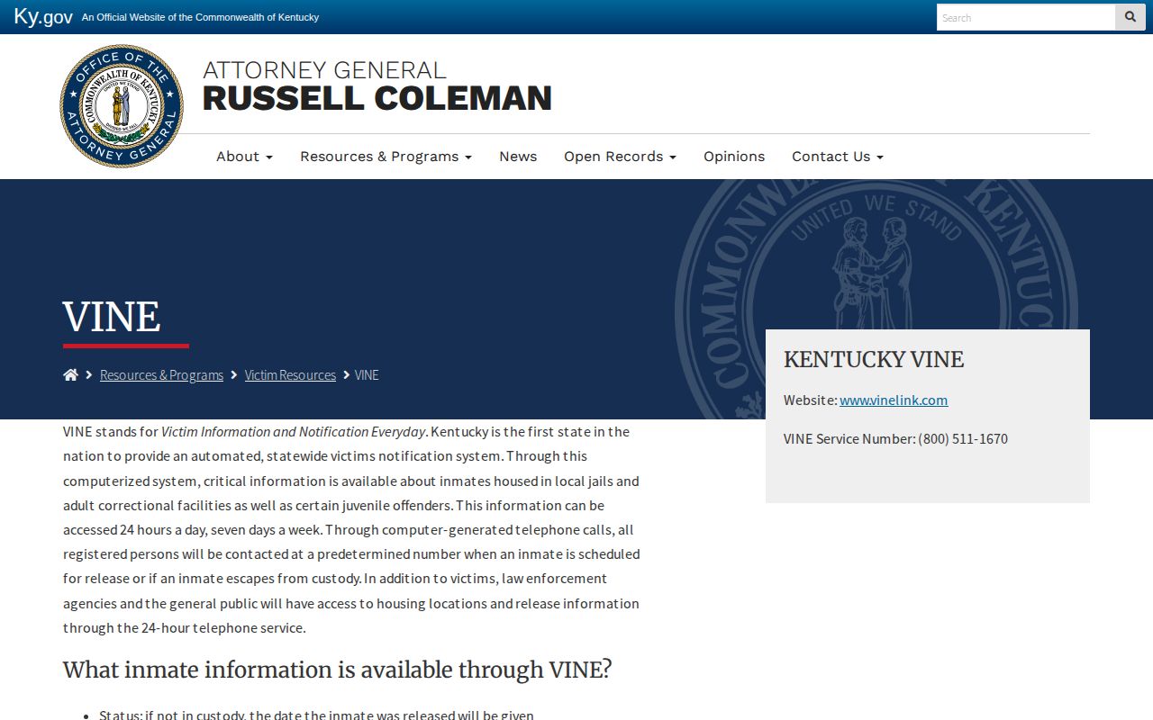 Kentucky official VINE information