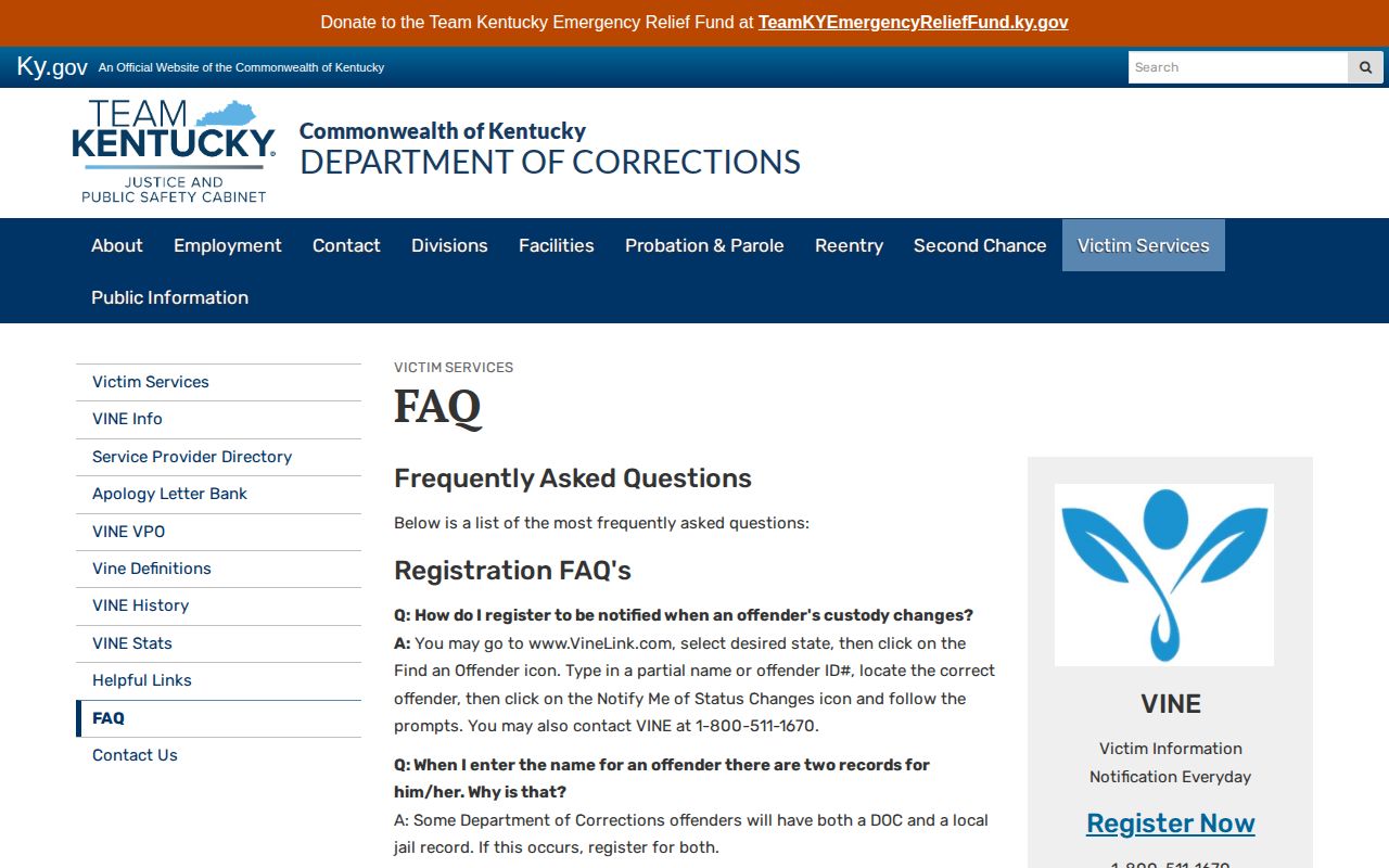 Kentucky VINE FAQ