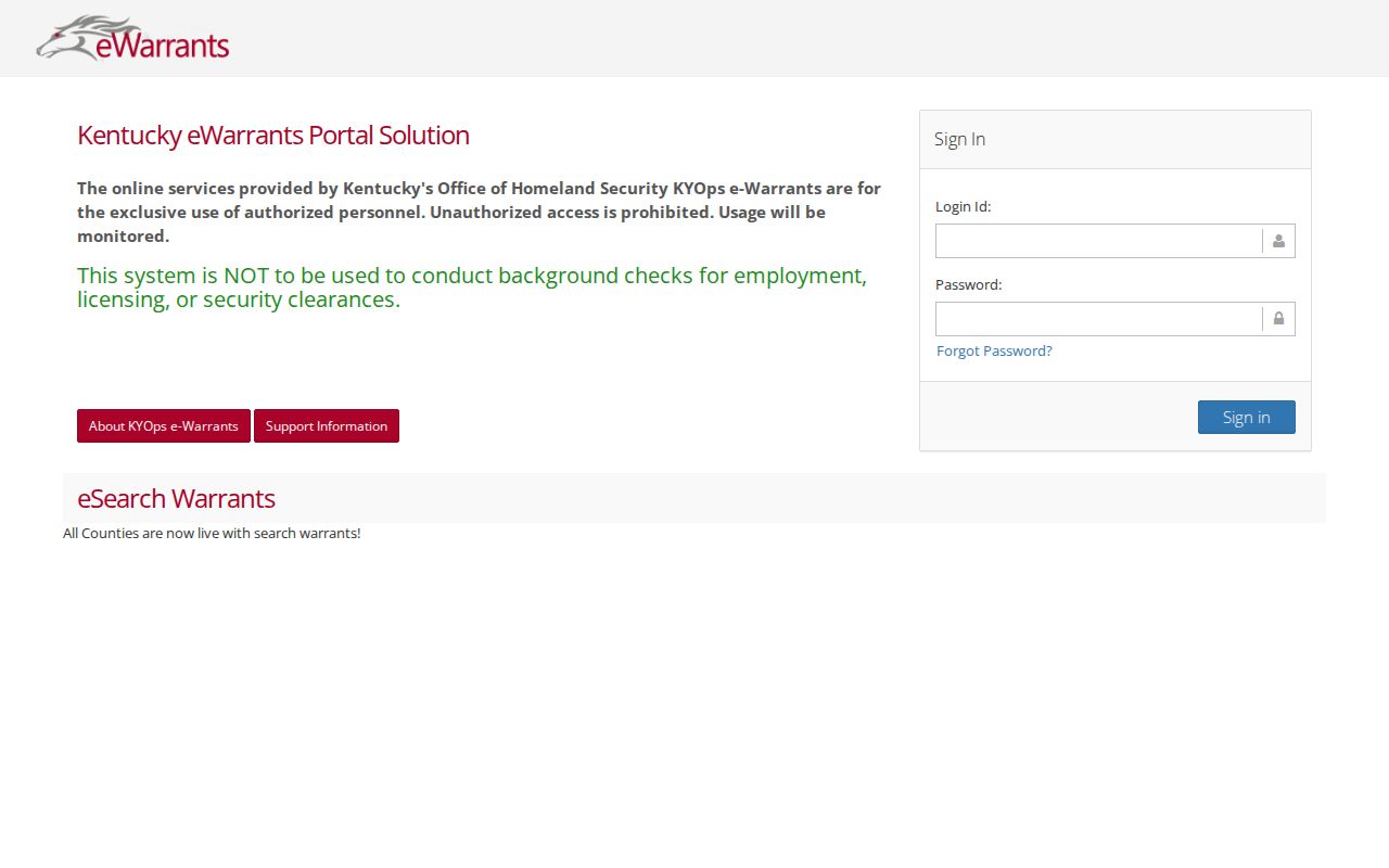 Kentucky eWarrants authorized login