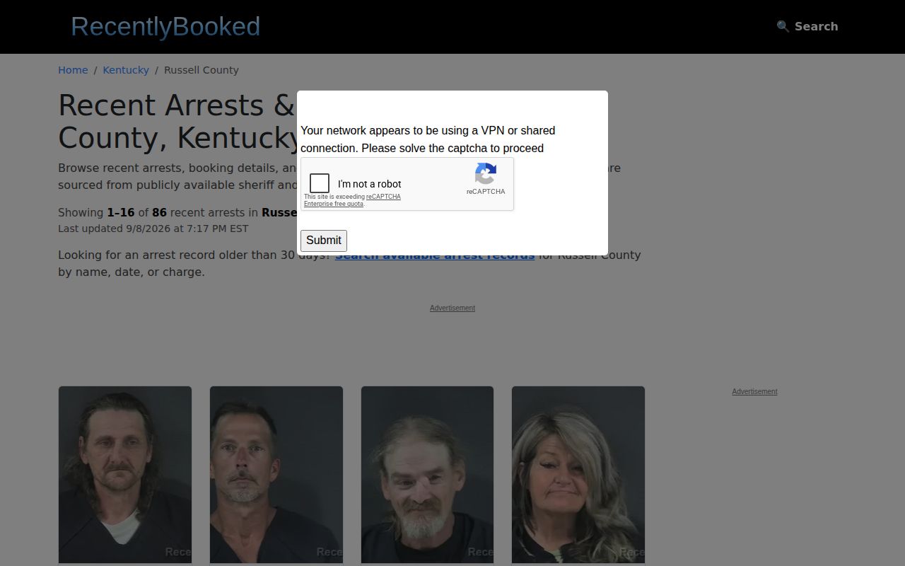 RecentlyBooked Russell County rolling page